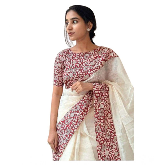 Women's Linen Printed Saree With Unstitched Blouse 5.5Mtr | POPNOVA