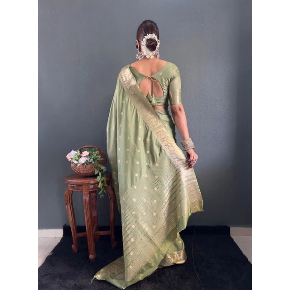 Women's Satin Printed Saree With Unstitched Blouse 5.5 Mtr (Green)