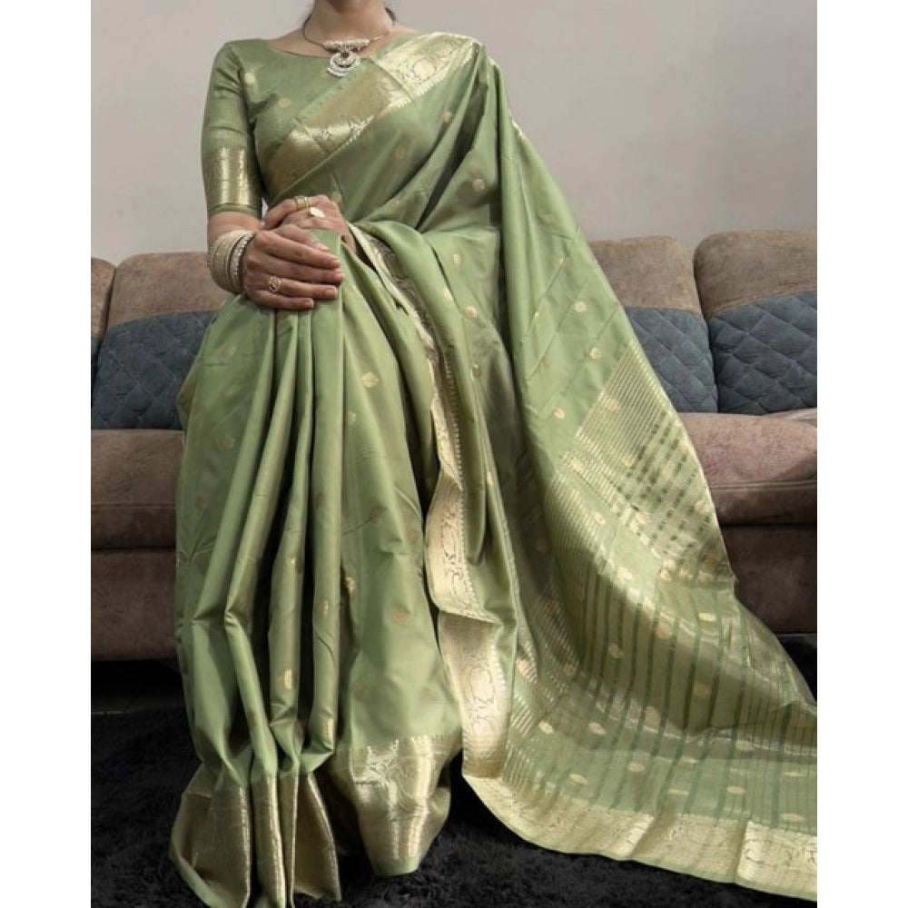 Women's Satin Printed Saree With Unstitched Blouse 5.5 Mtr (Green)