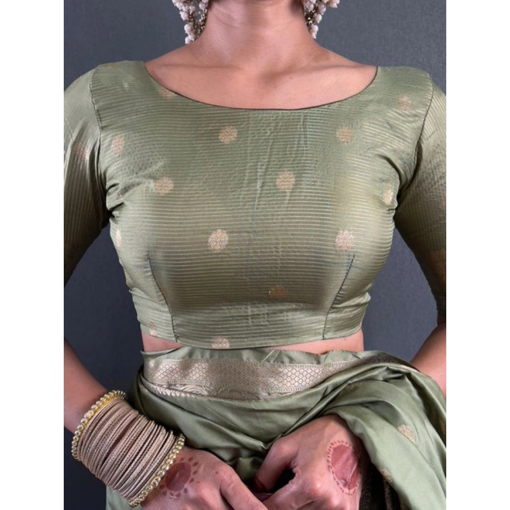 Women's Satin Printed Saree With Unstitched Blouse 5.5 Mtr (Green)