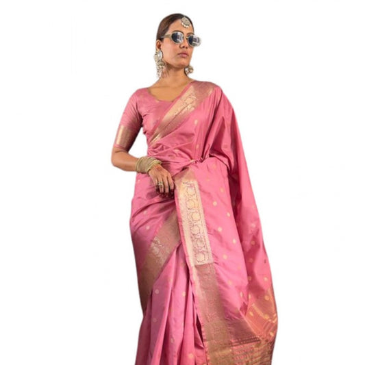 Women's Satin Printed Saree With Unstitched Blouse 5.5m (Pink)