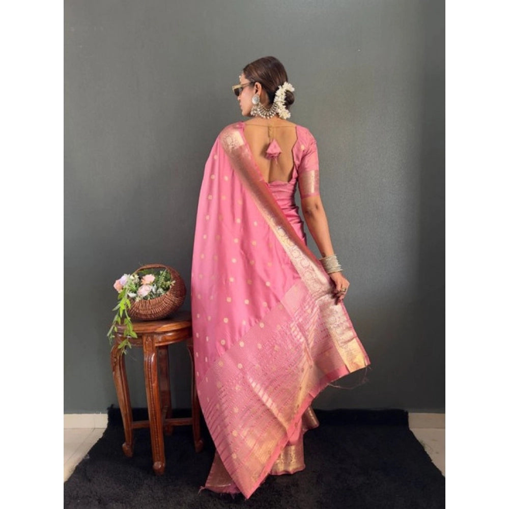 Women's Satin Printed Saree With Unstitched Blouse 5.5 Mtr (Pink)