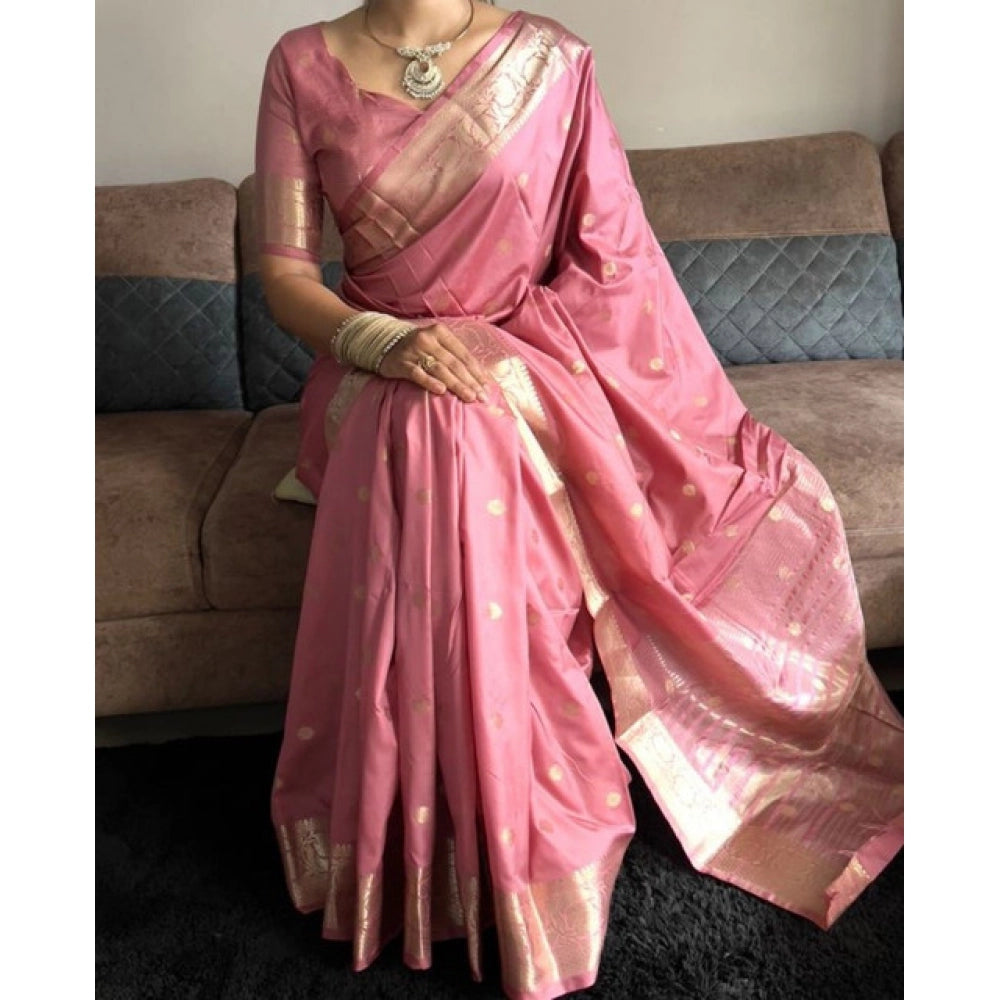 Women's Satin Printed Saree With Unstitched Blouse 5.5 Mtr (Pink)