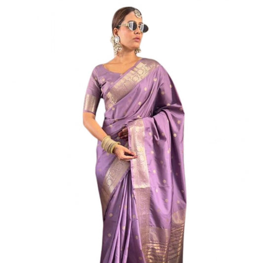 Women's Satin Printed Saree With Unstitched Blouse 5.5m (Purple)