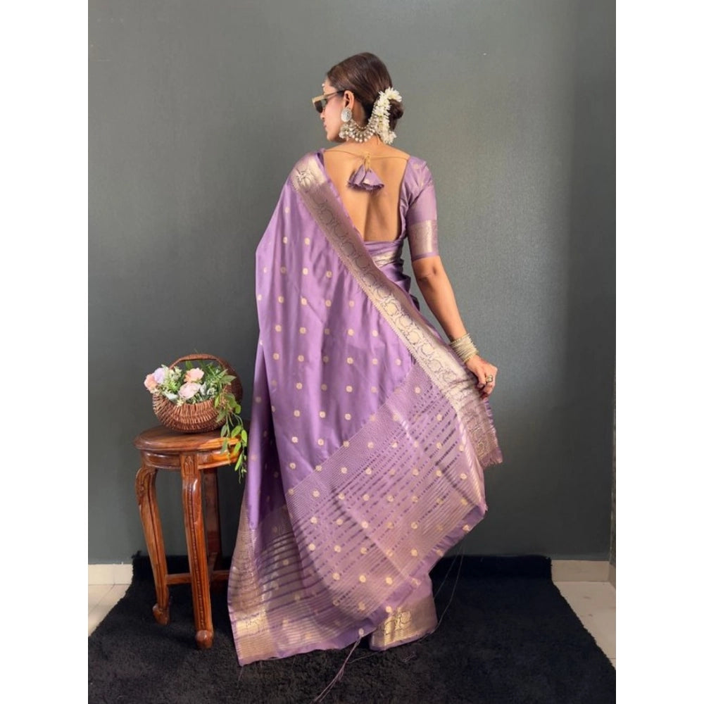 Women's Satin Printed Saree With Unstitched Blouse 5.5 Mtr (Purple)