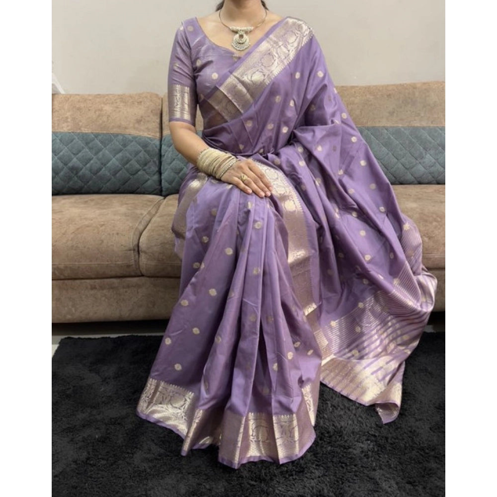 Women's Satin Printed Saree With Unstitched Blouse 5.5 Mtr (Purple)