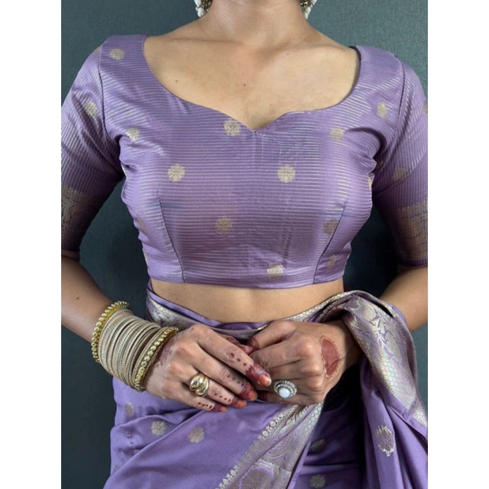 Women's Satin Printed Saree With Unstitched Blouse 5.5 Mtr (Purple)