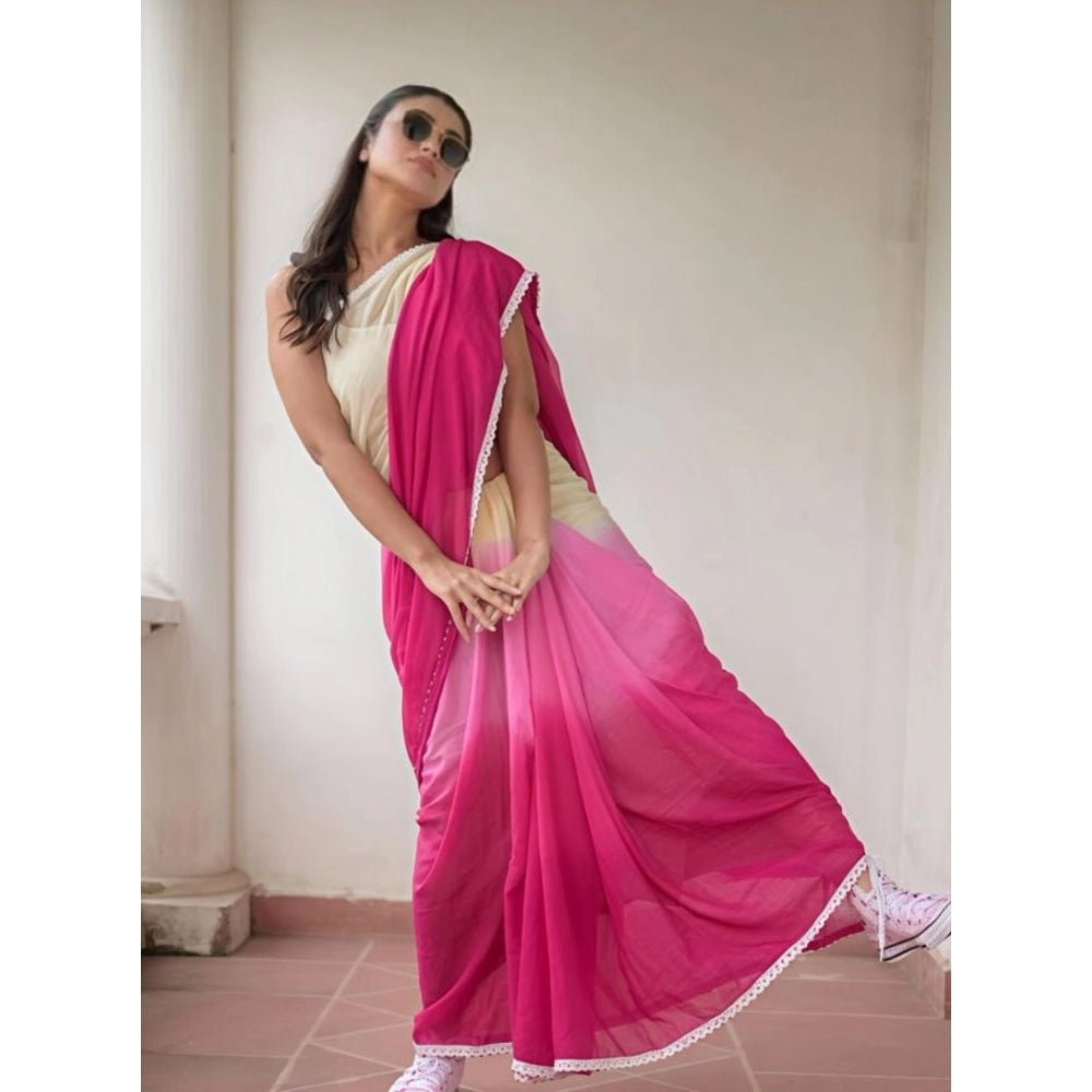 Women's Linen Printed Saree With Unstitched Blouse 5.5 Mtr (Pink)
