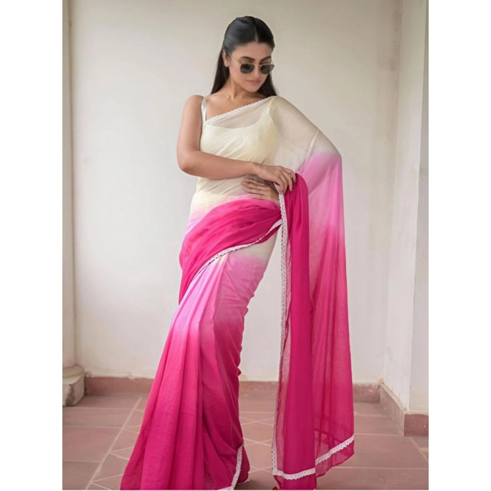 Women's Linen Printed Saree With Unstitched Blouse 5.5 Mtr (Pink)