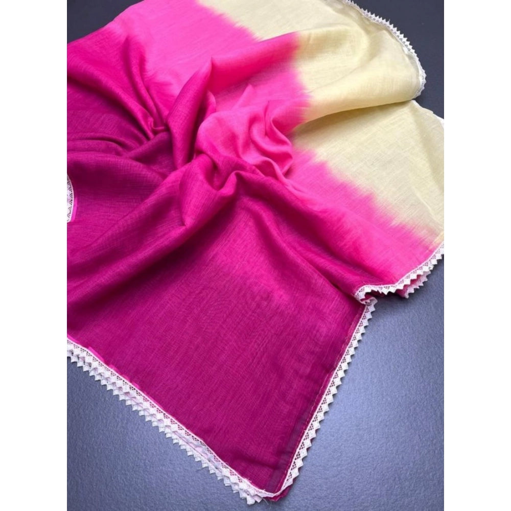 Women's Linen Printed Saree With Unstitched Blouse 5.5 Mtr (Pink)