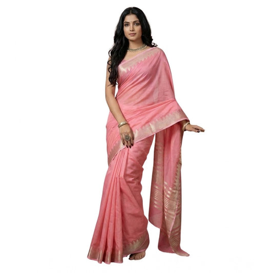 Women's Cotton Printed Saree With Unstitched Blouse 5.5m (Coral Pink)