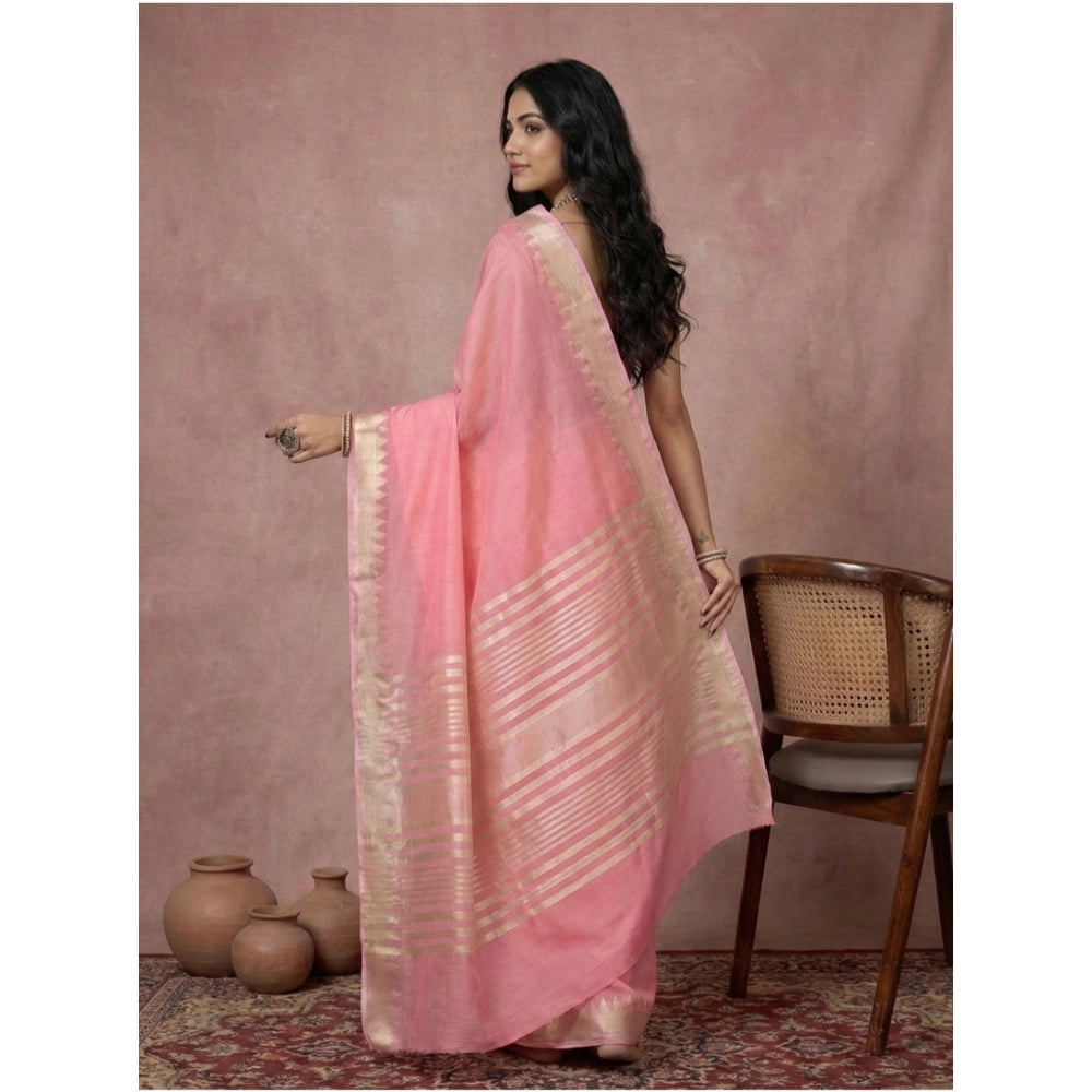 Women's Cotton Printed Saree With Unstitched Blouse 5.5 Mtr (Coral Pink)