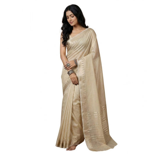 Women's Cotton Printed Saree With Unstitched Blouse 5.5m (Cream)