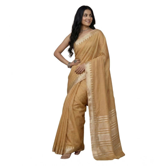 Women's Cotton Printed Saree With Unstitched Blouse 5.5m (Golden)