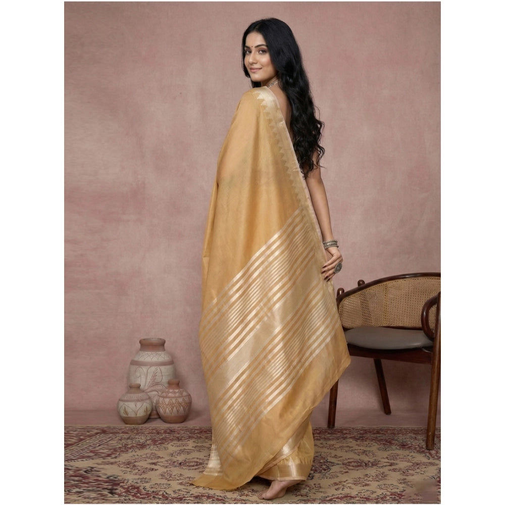 Women's Cotton Printed Saree With Unstitched Blouse 5.5 Mtr (Golden)