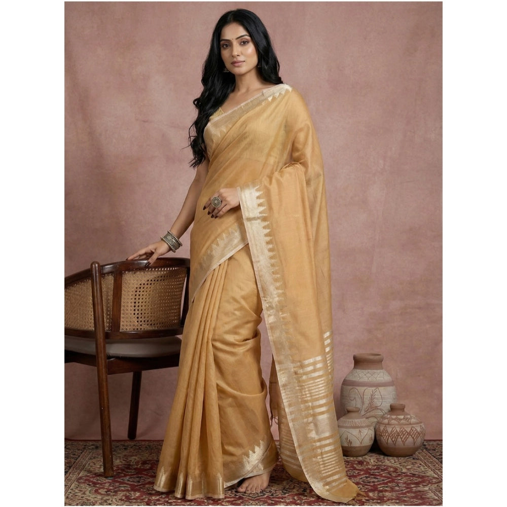 Women's Cotton Printed Saree With Unstitched Blouse 5.5 Mtr (Golden)