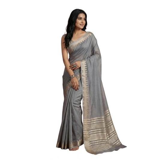 Women's Cotton Printed Saree With Unstitched Blouse 5.5m (Gray)
