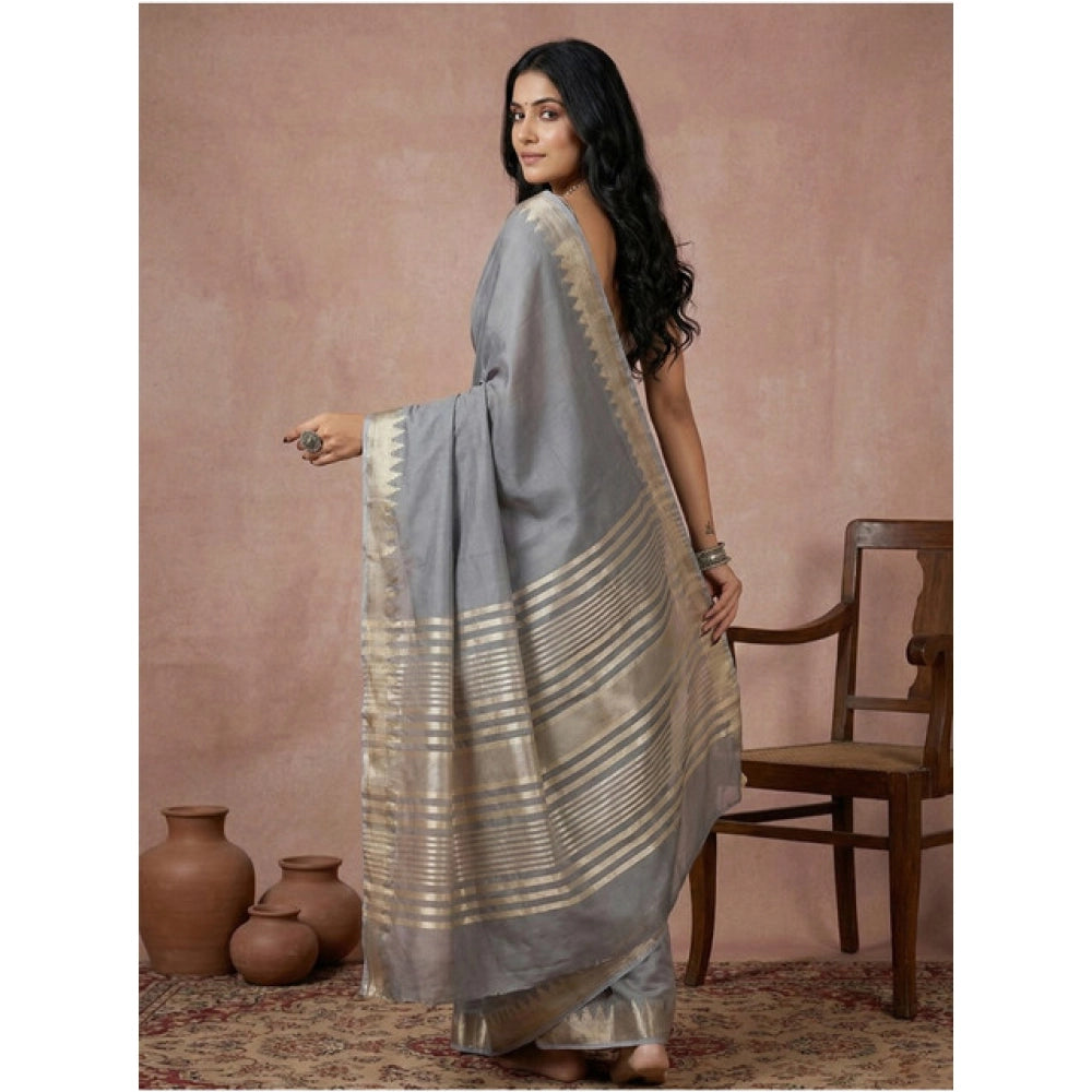 Women's Cotton Printed Saree With Unstitched Blouse 5.5 Mtr (Gray)