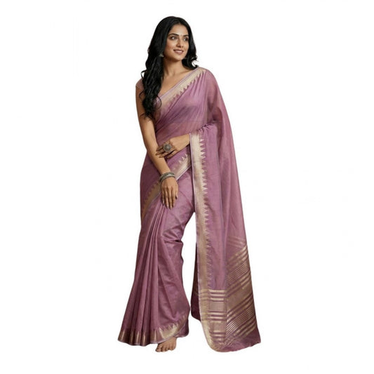 Women's Cotton Printed Saree With Unstitched Blouse 5.5m (Purple)