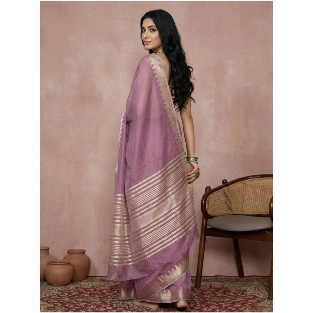 Women's Cotton Printed Saree With Unstitched Blouse 5.5 Mtr (Purple)