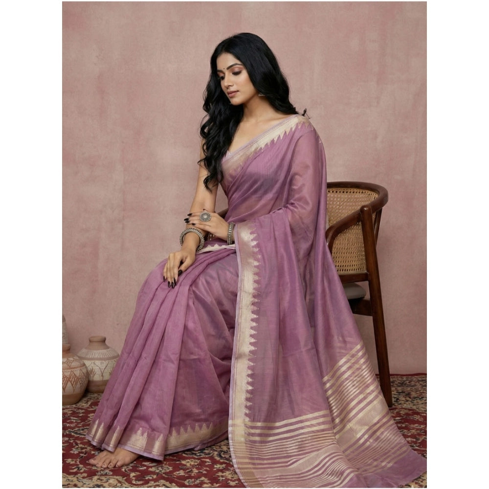 Women's Cotton Printed Saree With Unstitched Blouse 5.5 Mtr (Purple)