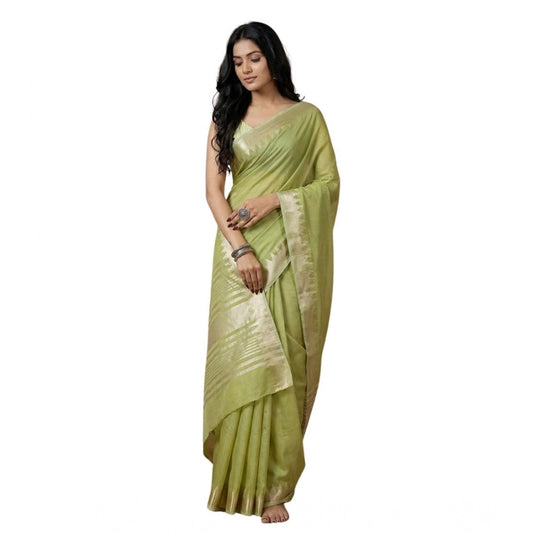 Women's Cotton Printed Saree With Unstitched Blouse 5.5m (Light Green)