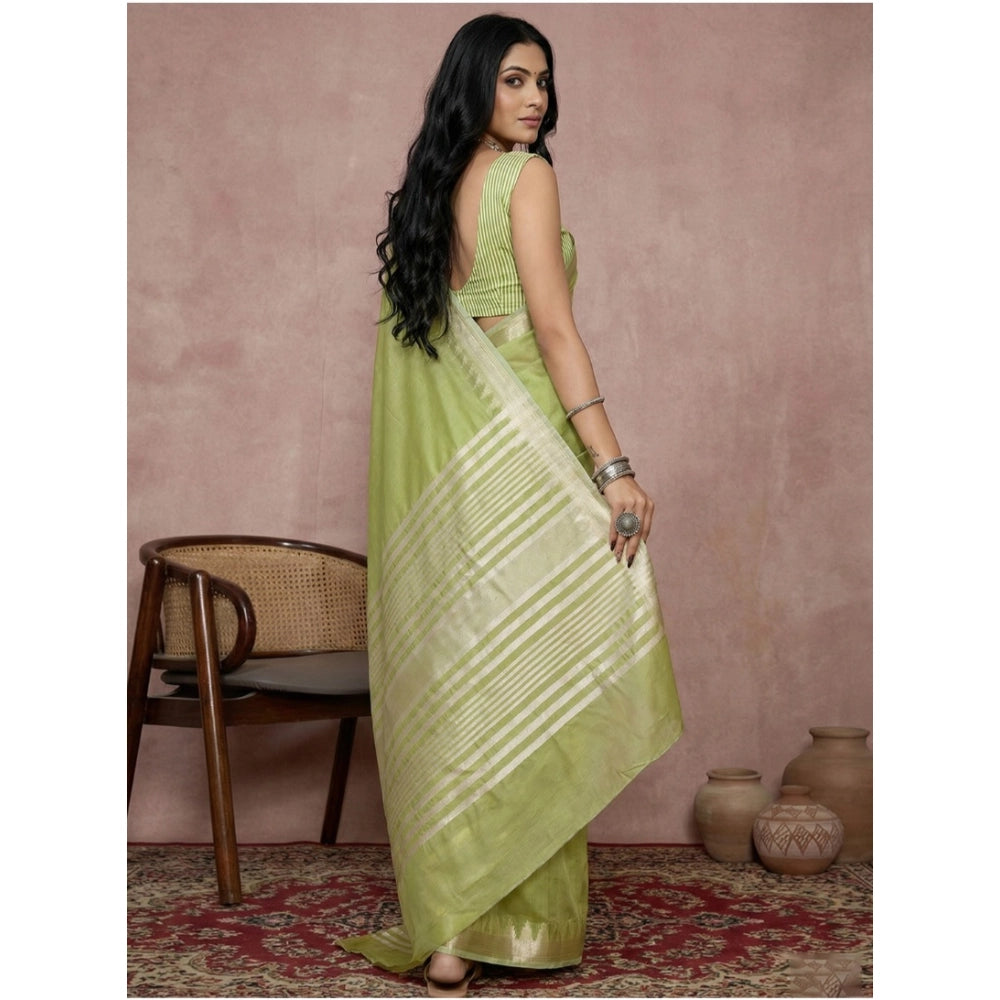 Women's Cotton Printed Saree With Unstitched Blouse 5.5 Mtr (Light Green)