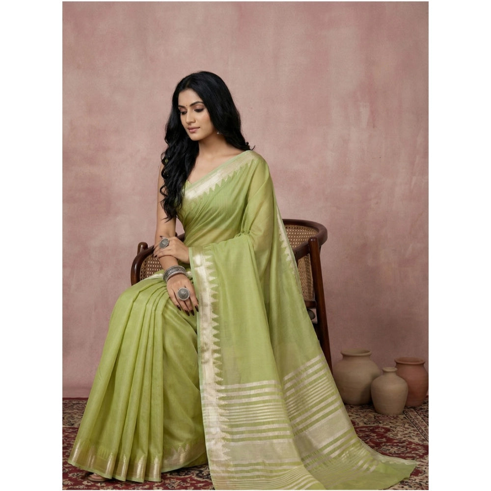 Women's Cotton Printed Saree With Unstitched Blouse 5.5 Mtr (Light Green)