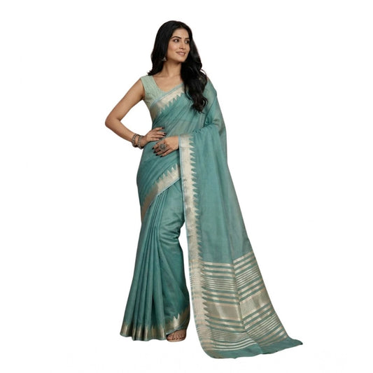 Women's Cotton Printed Saree With Unstitched Blouse 5.5m (Teal)