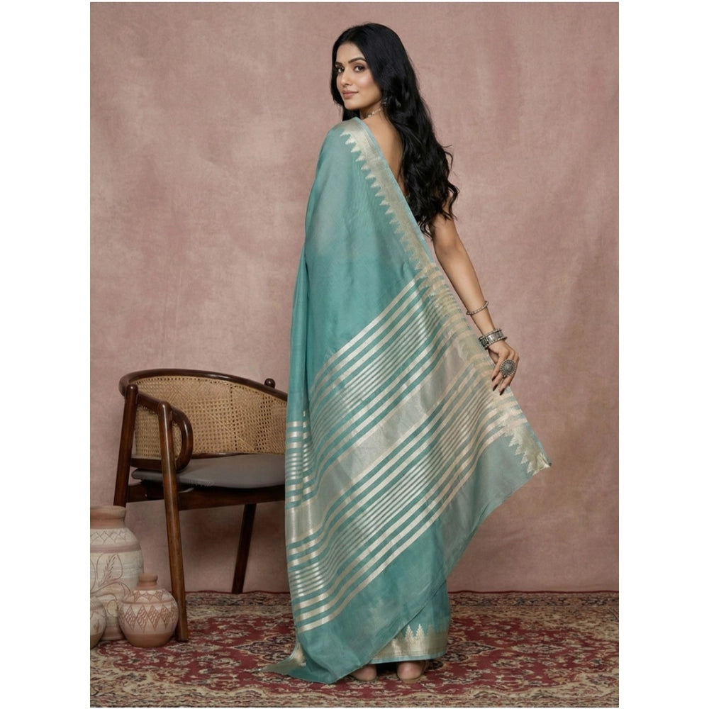 Women's Cotton Printed Saree With Unstitched Blouse 5.5 Mtr (Teal)