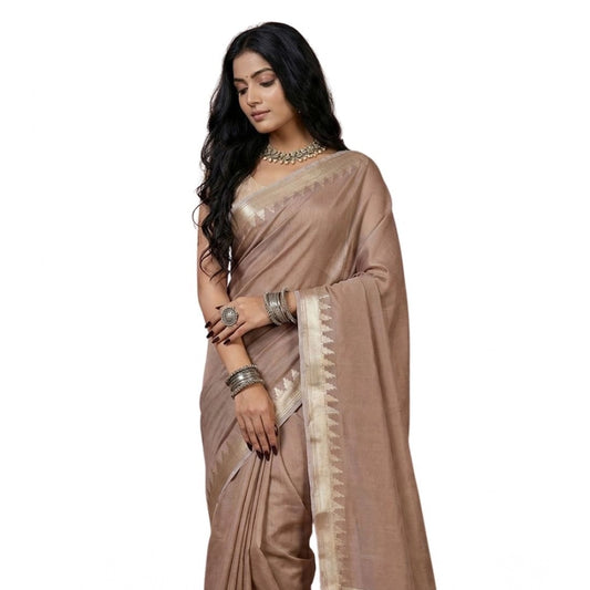 Women's Cotton Printed Saree With Unstitched Blouse 5.5m (Beige)