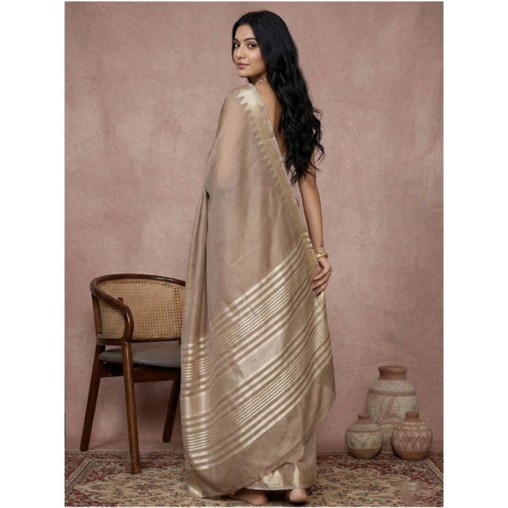 Women's Cotton Printed Saree With Unstitched Blouse 5.5 Mtr (Beige)
