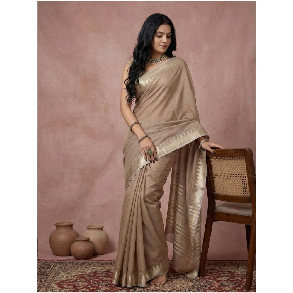Women's Cotton Printed Saree With Unstitched Blouse 5.5 Mtr (Beige)
