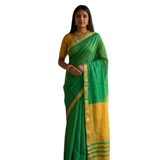 Women's Cotton Printed Saree With Unstitched Blouse 5.5m (Green)