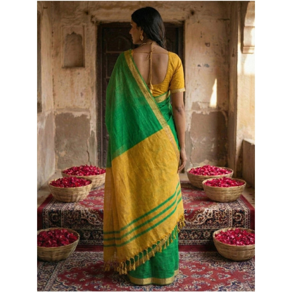 Women's Cotton Printed Saree With Unstitched Blouse 5.5 Mtr (Green)