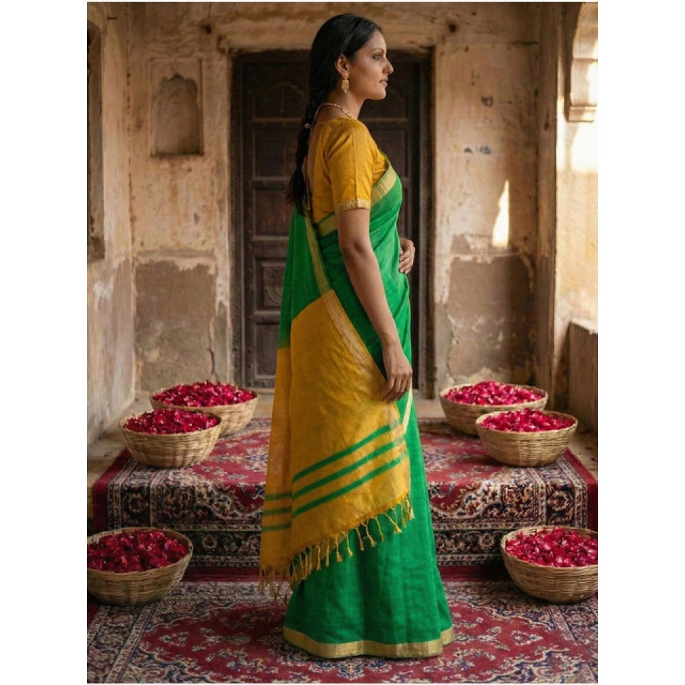 Women's Cotton Printed Saree With Unstitched Blouse 5.5 Mtr (Green)