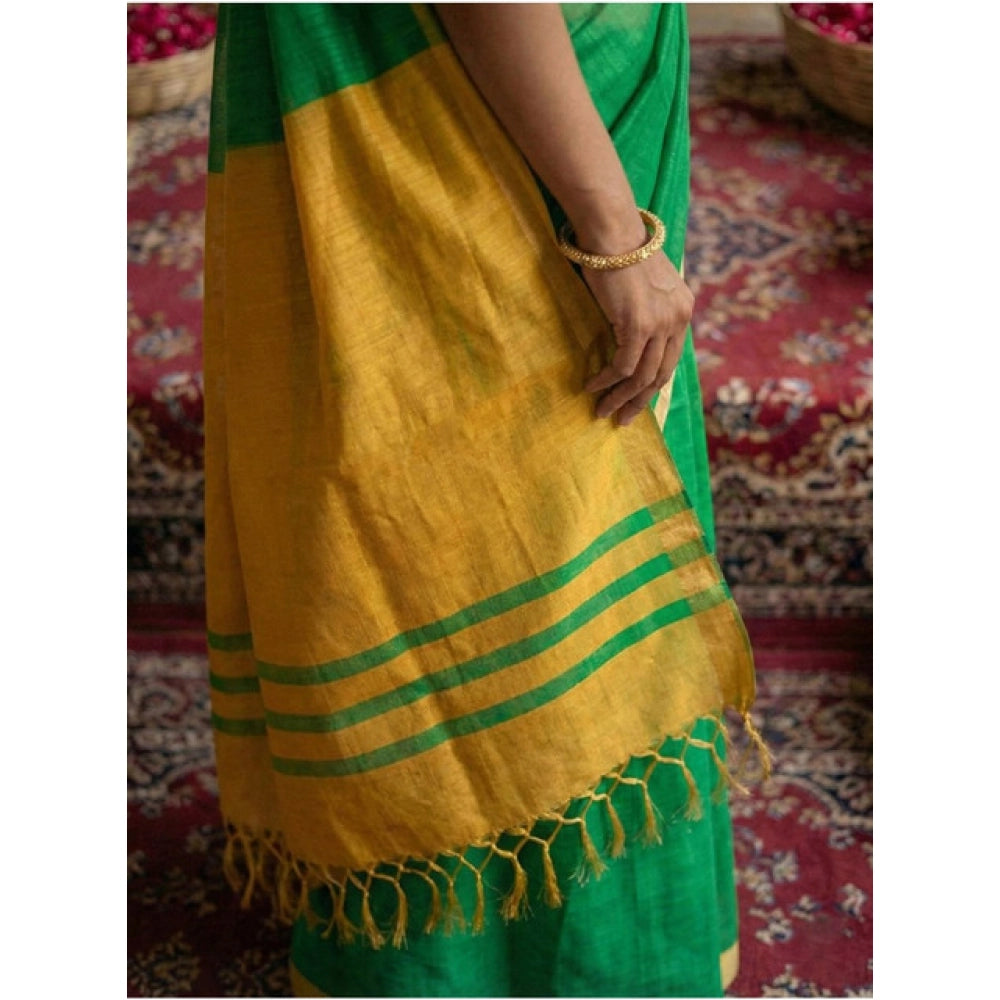Women's Cotton Printed Saree With Unstitched Blouse 5.5 Mtr (Green)