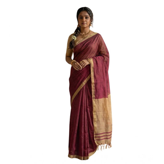 Women's Cotton Printed Saree With Unstitched Blouse 5.5m (Wine)