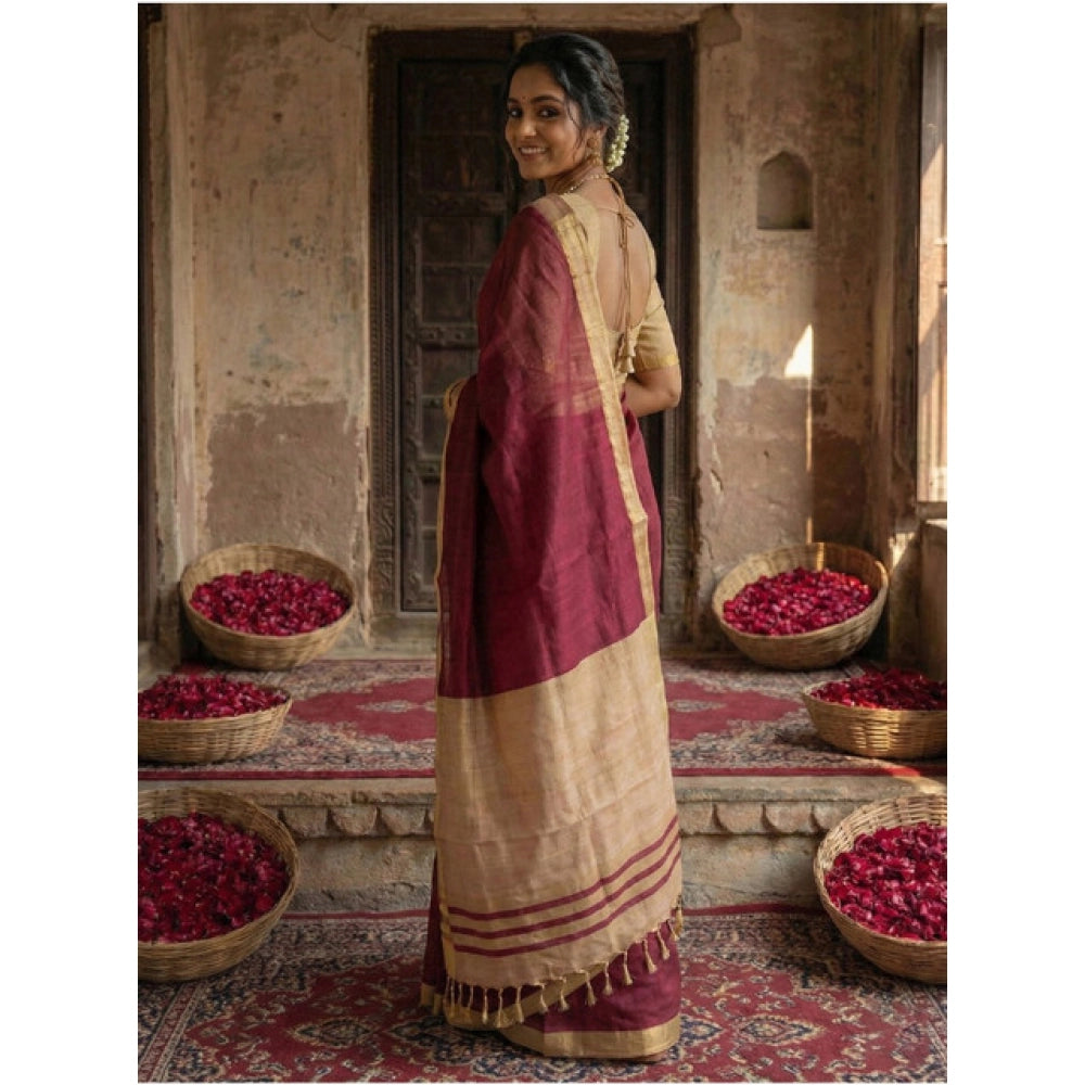 Women's Cotton Printed Saree With Unstitched Blouse 5.5 Mtr (Wine)