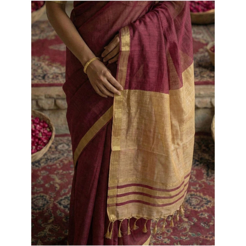 Women's Cotton Printed Saree With Unstitched Blouse 5.5 Mtr (Wine)