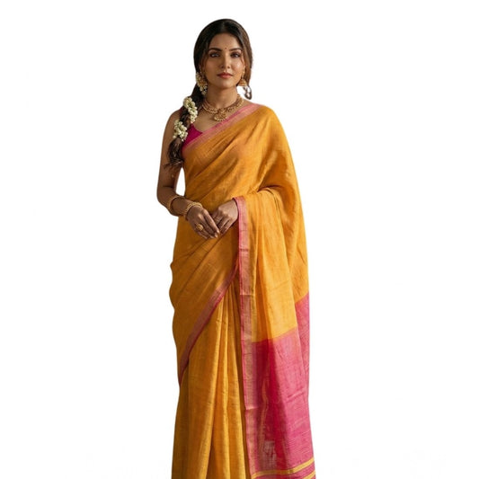 Women's Cotton Printed Saree With Unstitched Blouse 5.5m (Yellow)