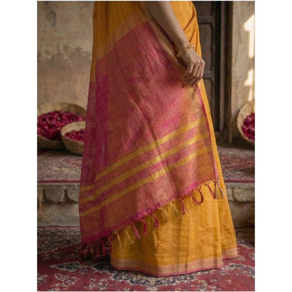 Women's Cotton Printed Saree With Unstitched Blouse 5.5 Mtr (Yellow)