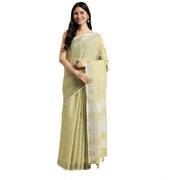 Women's Linen Cotton Printed Saree With Unstitched Blouse 5.5 Mtr (Olive Green)