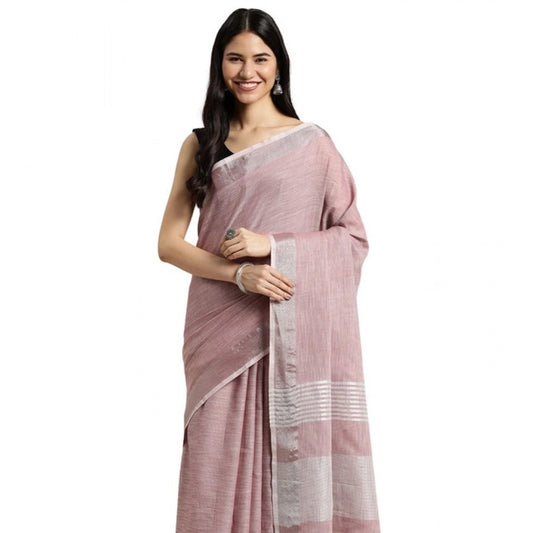Women's Linen Cotton Printed Saree With Unstitched Blouse 5.5m (Purple)