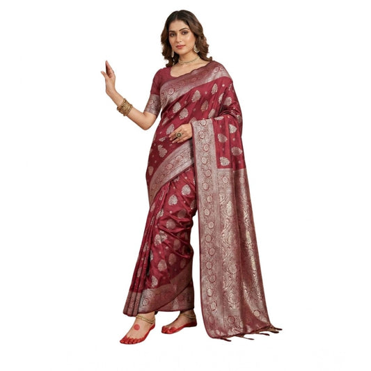 Women's Silk Blend Printed Saree With Unstitched Blouse 5.5m (Maroon)
