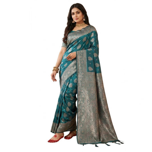 Women's Silk Blend Printed Saree With Unstitched Blouse 5.5m (Sea Green)