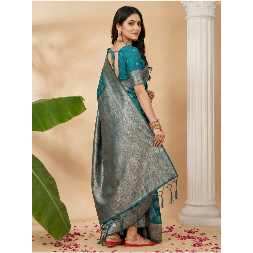 Women's Silk Blend Printed Saree With Unstitched Blouse 5.5 Mtr (Sea Green)