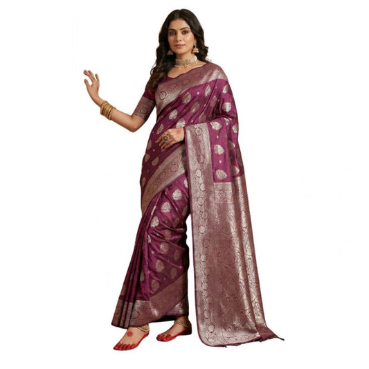 Women's Silk Blend Printed Saree With Unstitched Blouse 5.5m (Purple)