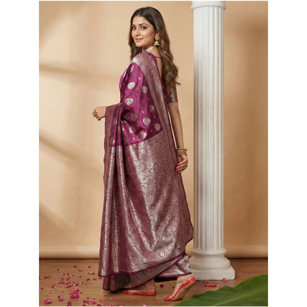 Women's Silk Blend Printed Saree With Unstitched Blouse 5.5 Mtr (Purple)