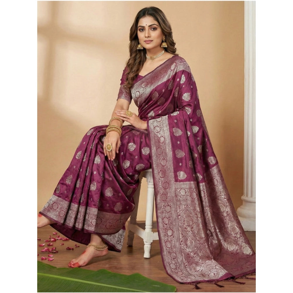 Women's Silk Blend Printed Saree With Unstitched Blouse 5.5 Mtr (Purple)